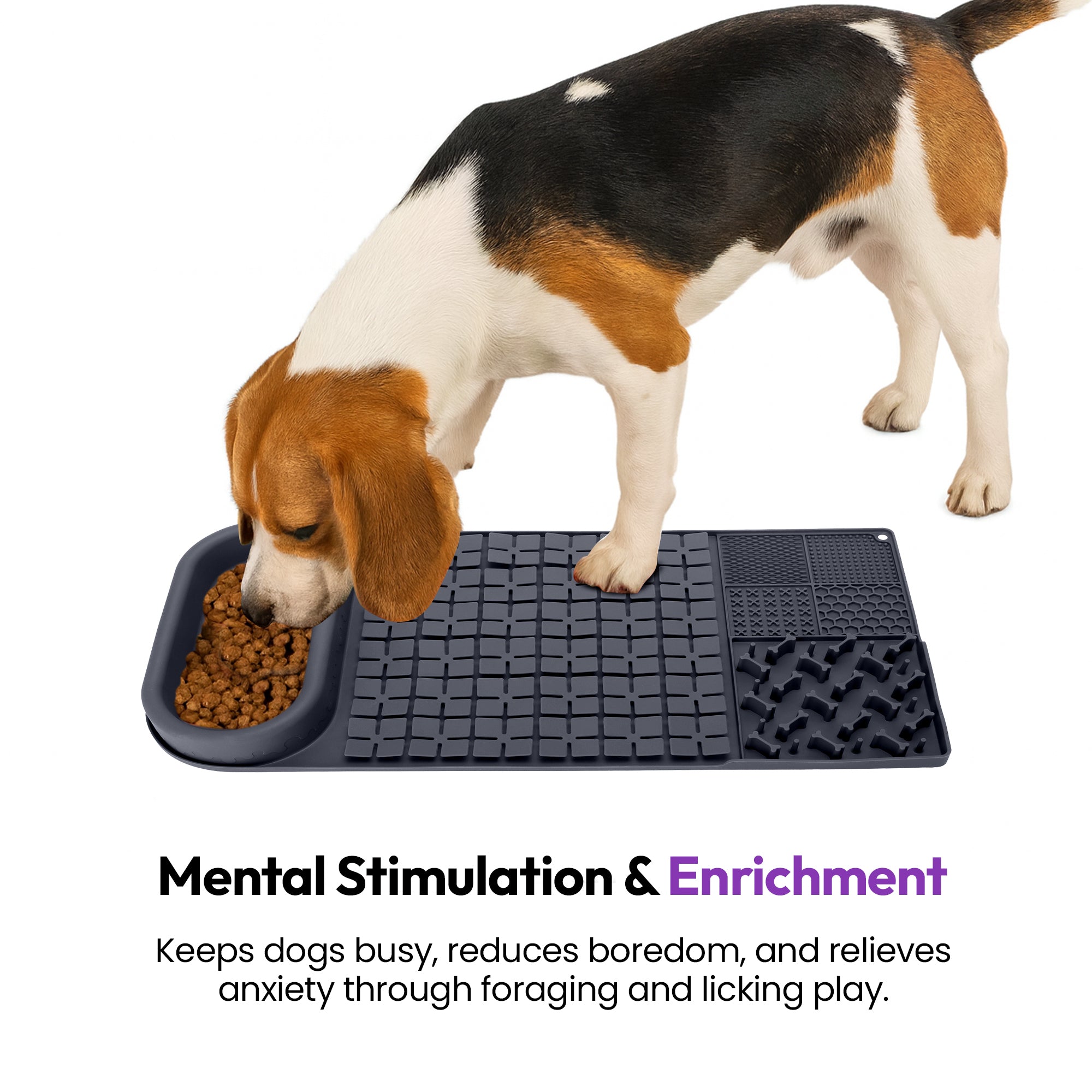 Grey Licky Bowl Mat – Slow Feeder Dog Bowl & Interactive Food Mat – Food-Grade Silicone, Lick Zones & Suction Cups