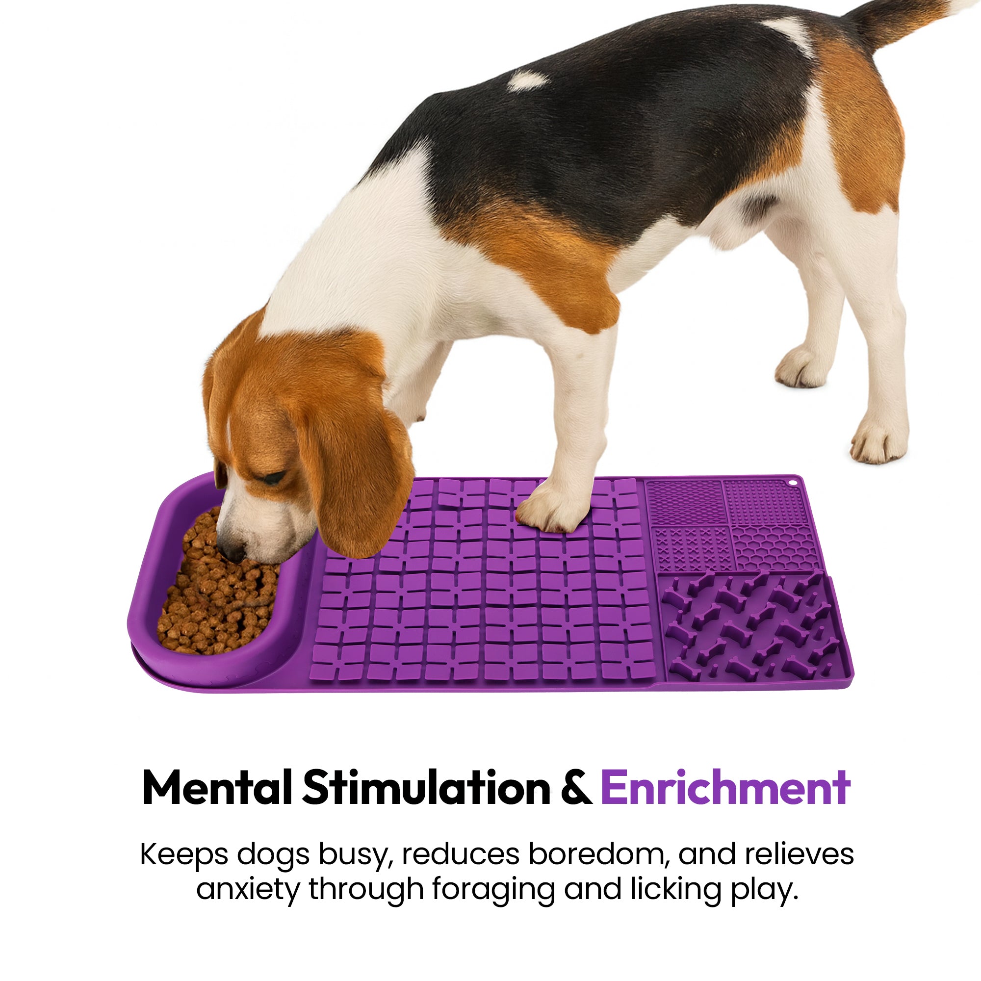 Purple Licky Bowl Mat – Slow Feeder Dog Bowl & Interactive Food Mat – Food-Grade Silicone, Lick Zones & Suction Cups