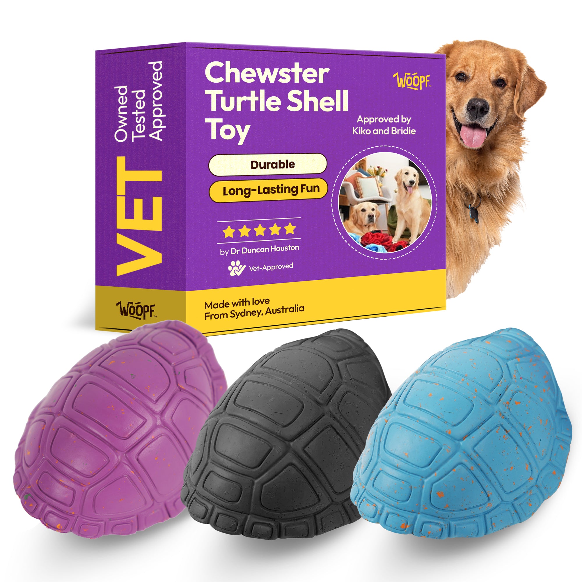 Chewsters Turtle – Durable Eco-Friendly Dog Chew Toy with Treat Hole – Food-Safe Rubber, Dental Massage Texture, 3 Strength Levels