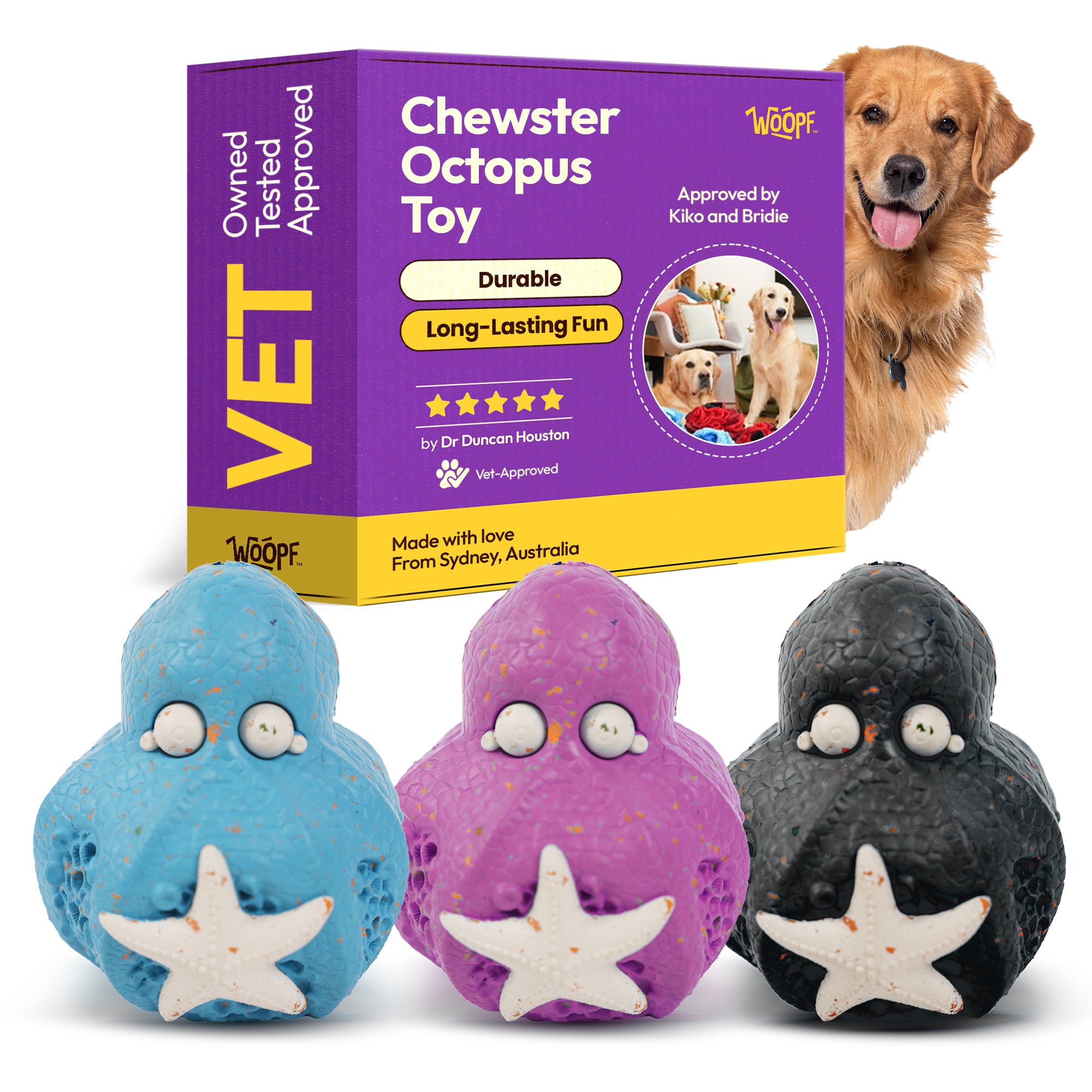 Chewsters Octopus – Durable Eco-Friendly Dog Chew Toy with Treat Hole – Food-Safe Rubber, Tentacle Design, 3 Strength Levels