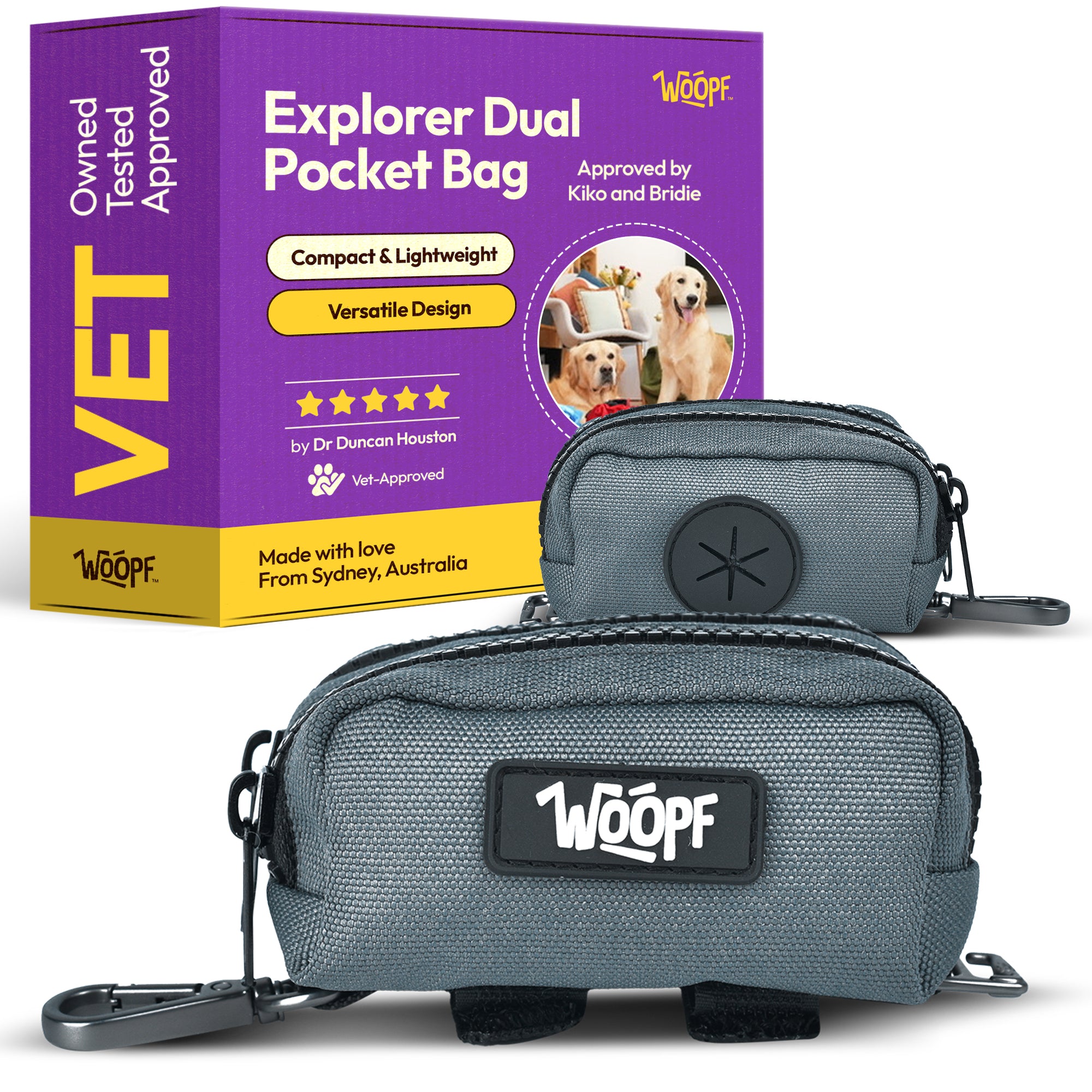 Dual Pocket Treat & Poop Bag Pouch – Reflective, Waterproof, Compostable Bags Included