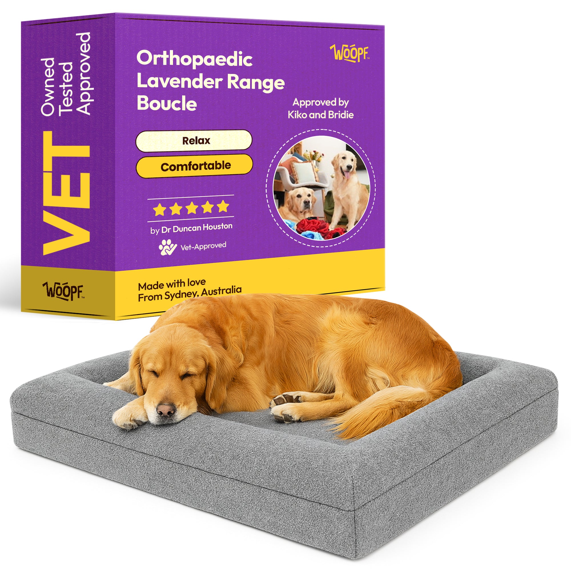 Orthopedic Range Lavender Memory Foam Dog & Cat Bed – Calming Bouclé Sofa Bed with Washable Cover – Joint Support & Anxiety Relief (Cream, Black, Grey)
