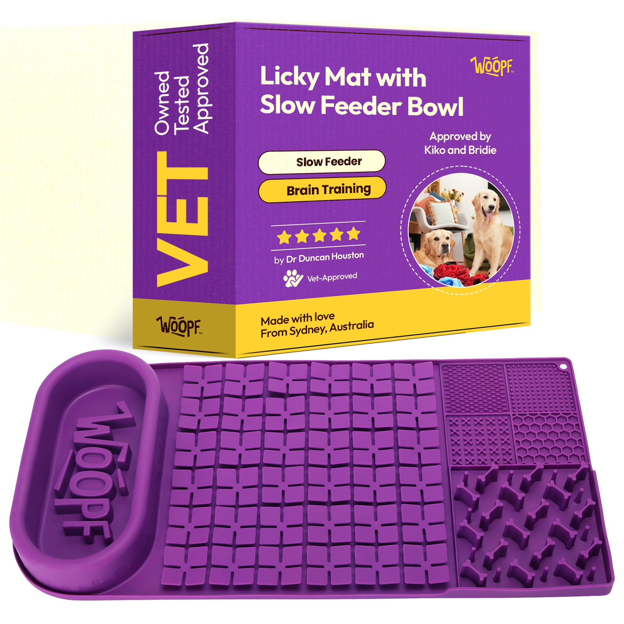 Purple Licky Bowl Mat – Slow Feeder Dog Bowl & Interactive Food Mat – Food-Grade Silicone, Lick Zones & Suction Cups