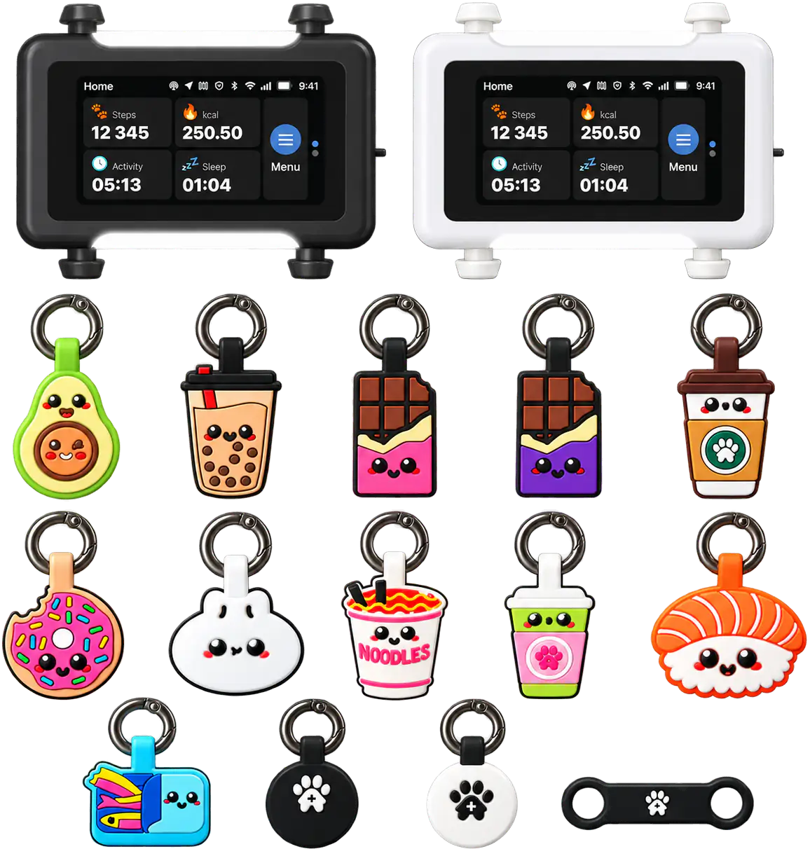 Illustrated black and white trackers above the Smart ID Tag designs