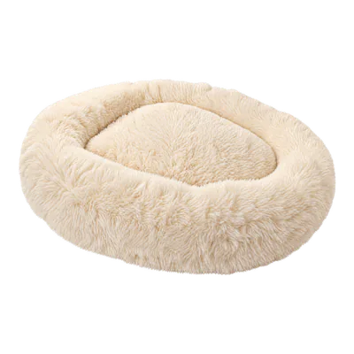 Cream Fluffy Shag Calming Round Bed