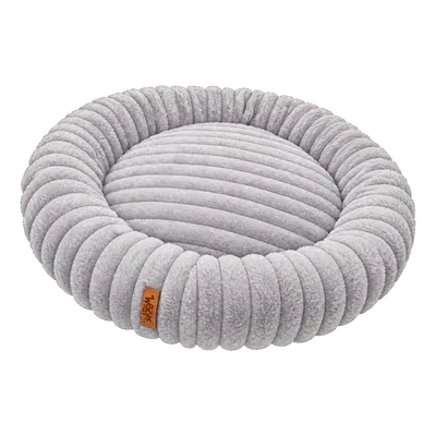Grey Furry Corduroy Round Bed