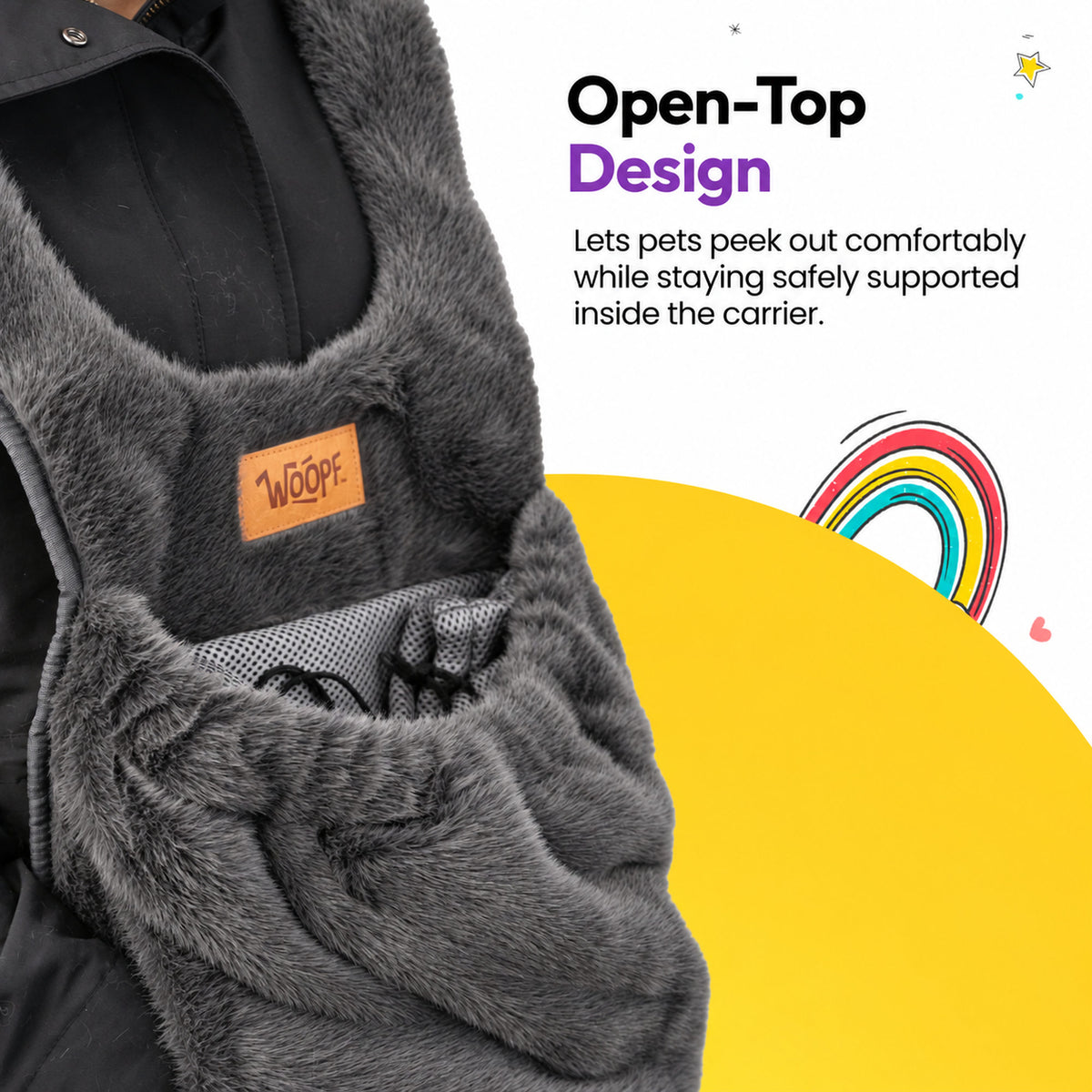 Grey | Furry Range Puppy Pouch: Open-top design: the Grey Puppy Pouch lets pets peek out