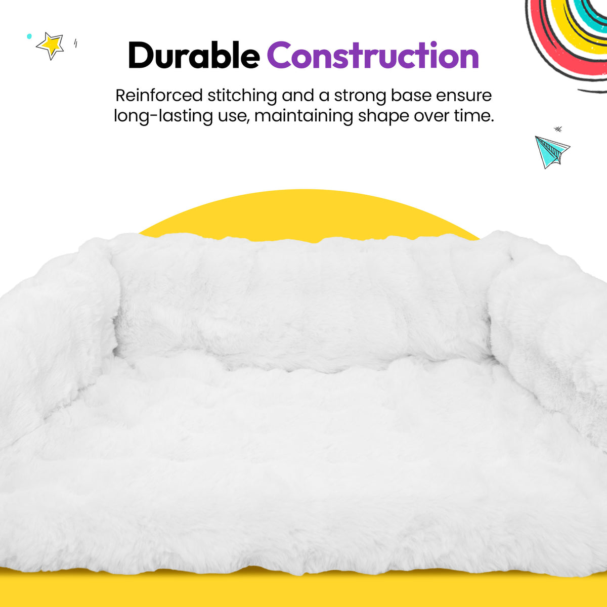White | Furry Curves Open Front Rectangle Bed: Durable construction: front view of the White bed
