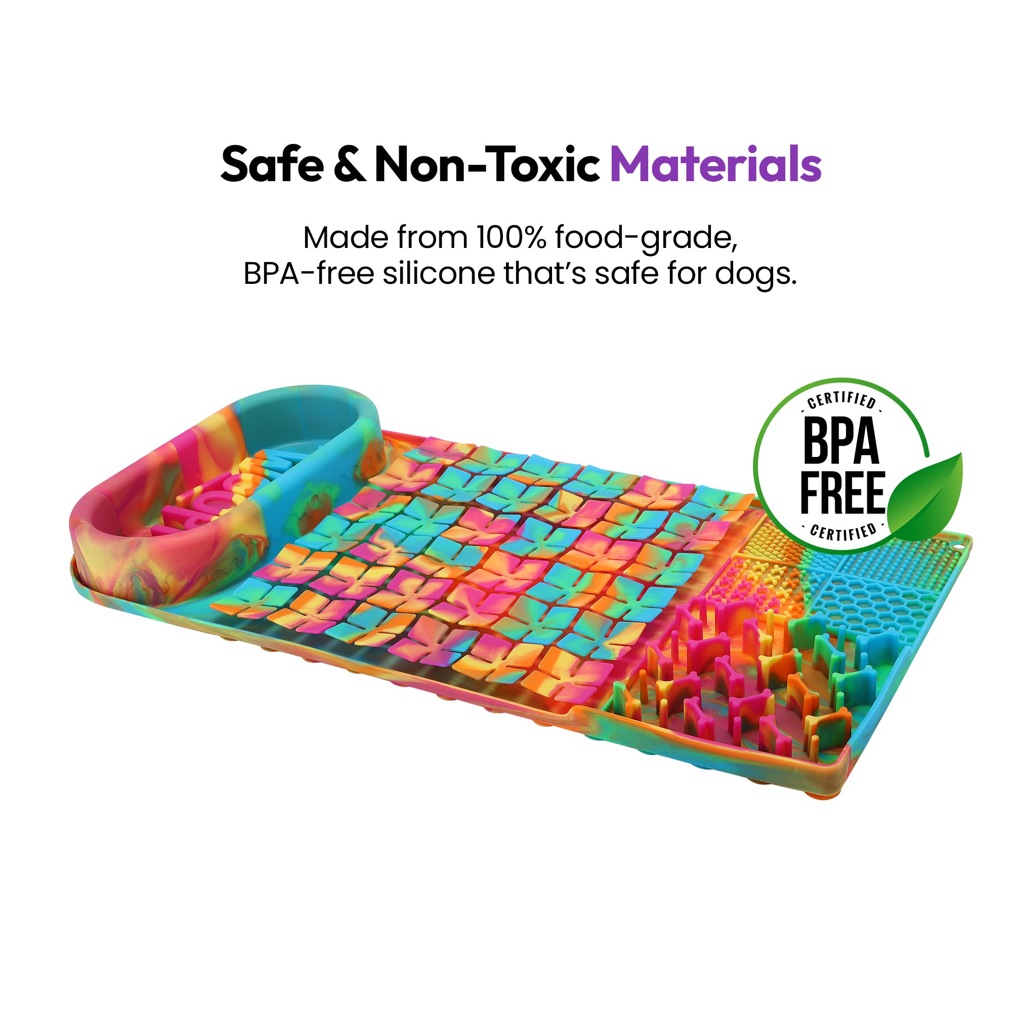 Rainbow Licky Bowl Mat – Slow Feeder Dog Bowl & Interactive Food Mat – Food-Grade Silicone, Lick Zones & Suction Cups