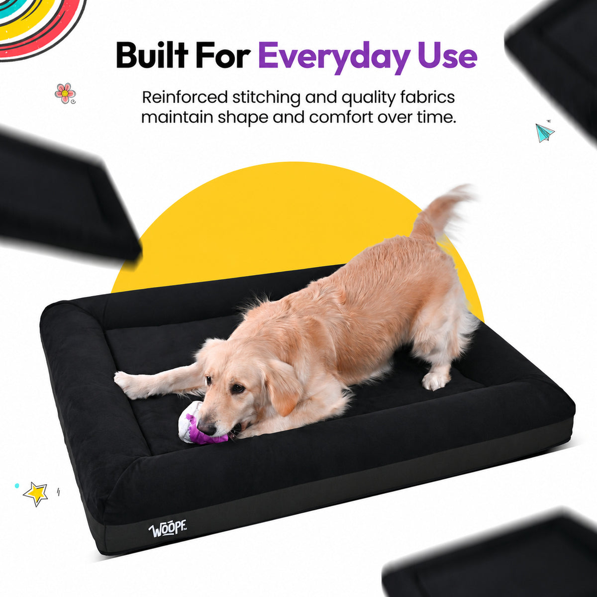 Black | SNÜZ Orthopedic Suede Bed: Golden retriever on the Black bed, headed Built for everyday use