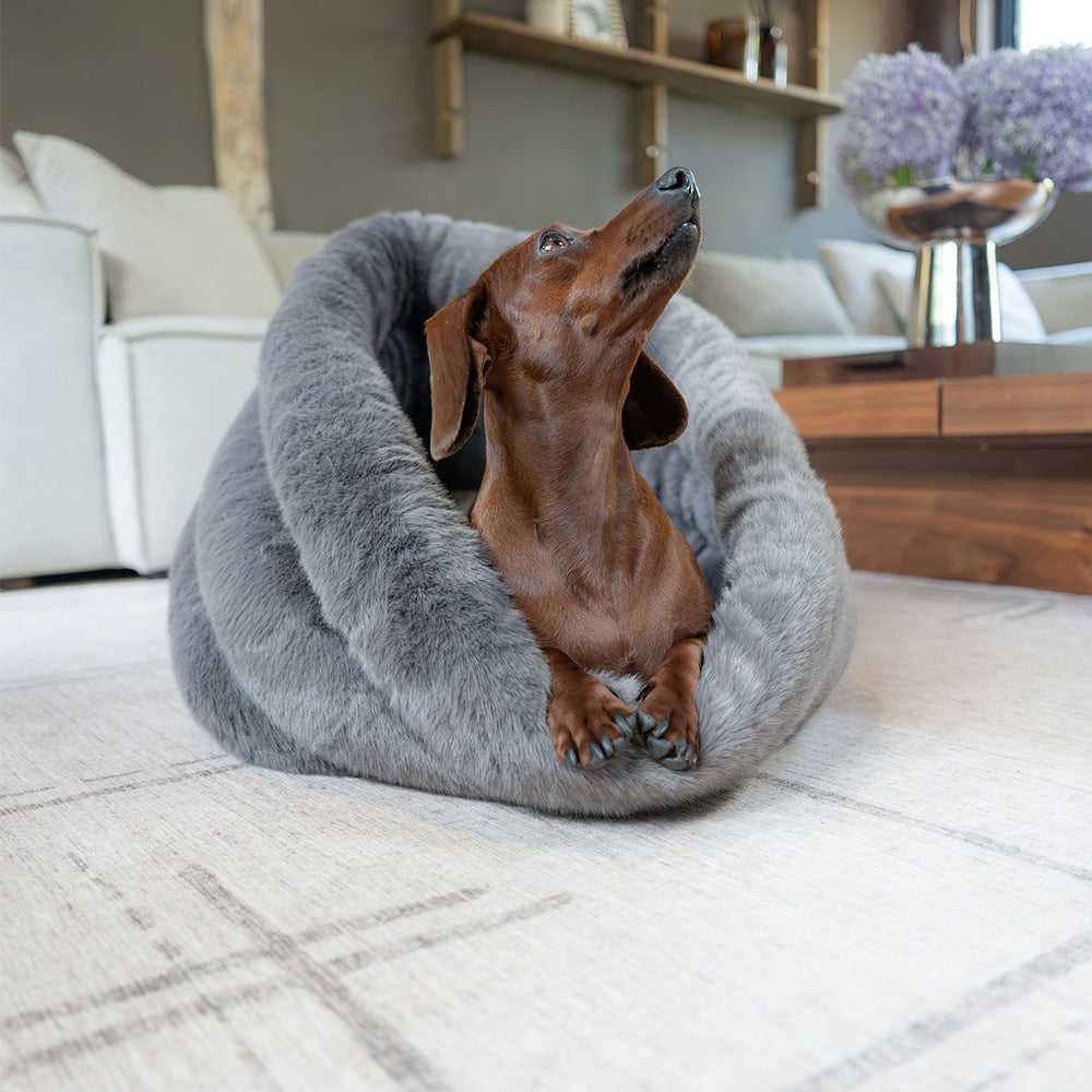Furry Range Round Bed, Grey