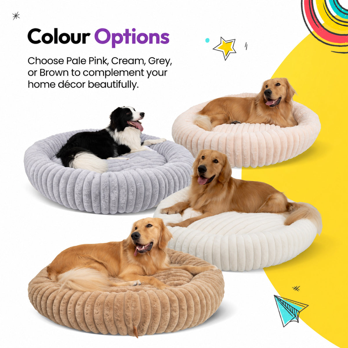 Grey | Furry Corduroy Round Bed: Dogs in Grey, Pale pink, White and Brown beds, headed Colour Options