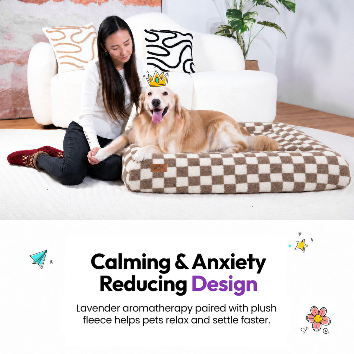 Brown | SNÜZ Bed Slip-On Cover Fleece: Calming anxiety reducing design