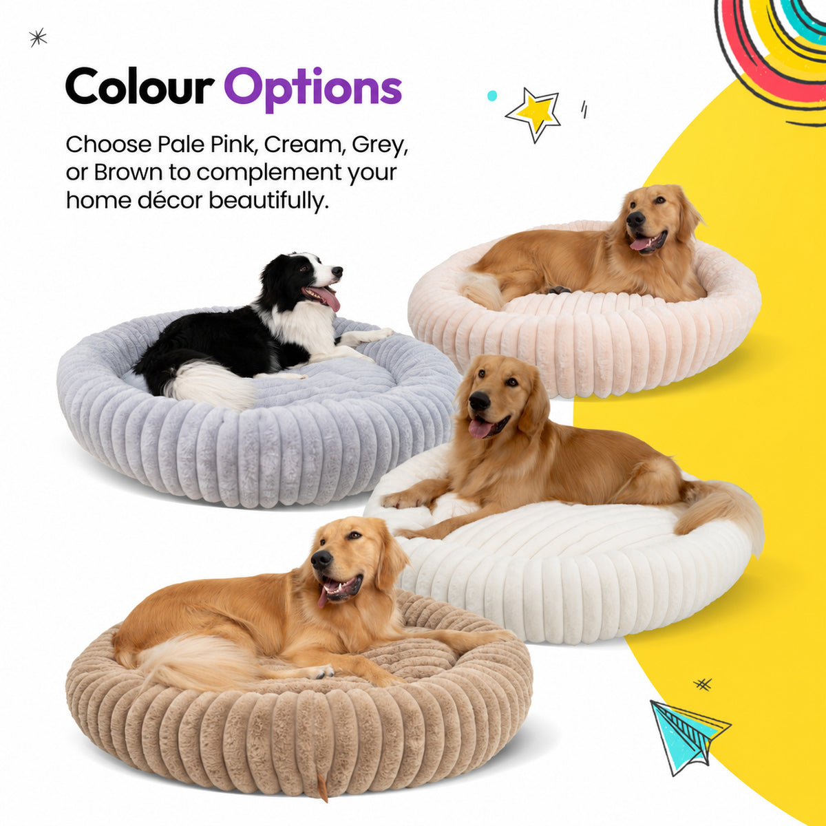 Brown | Furry Corduroy Round Bed: Dogs in Grey, Pale pink, White and Brown beds, headed Colour Options