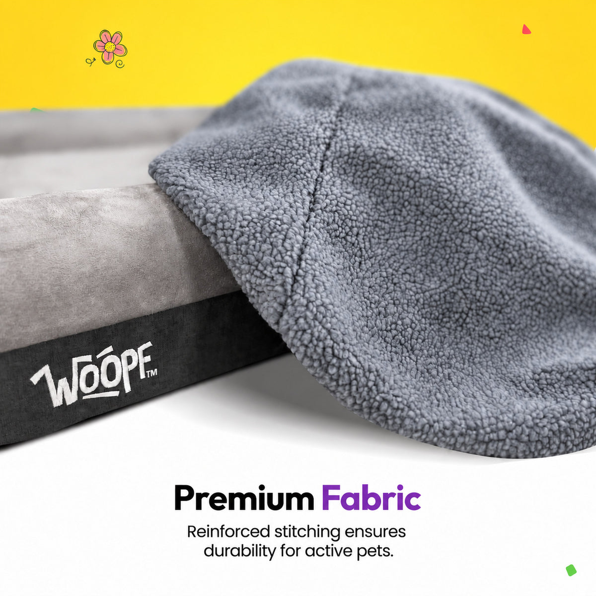 Grey | SNÜZ Bed Slip-On Cover Fleece: Close-up of the Grey fleece, headed Premium Fabric