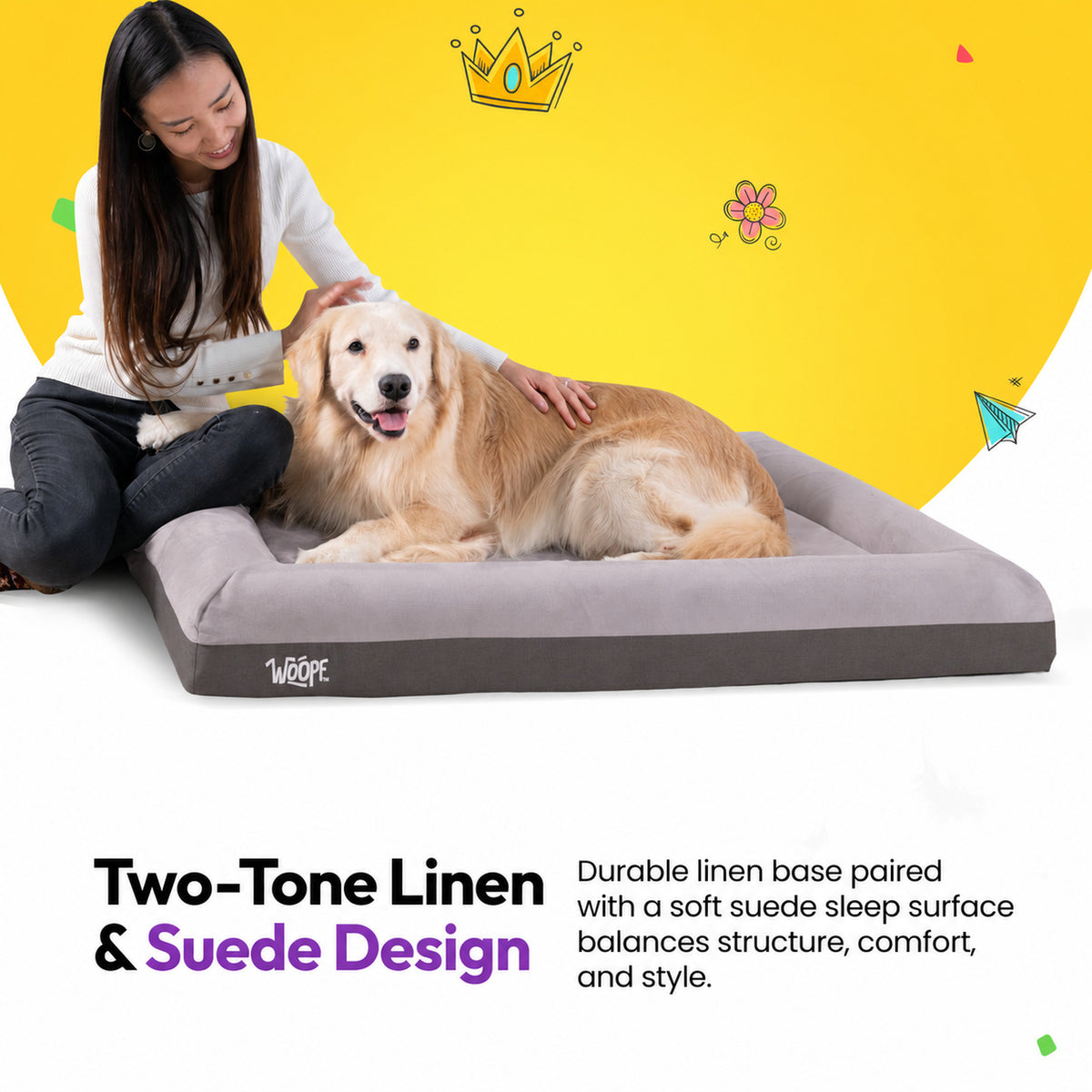 Grey | SNÜZ Orthopedic Suede Bed: Two-tone linen suede design