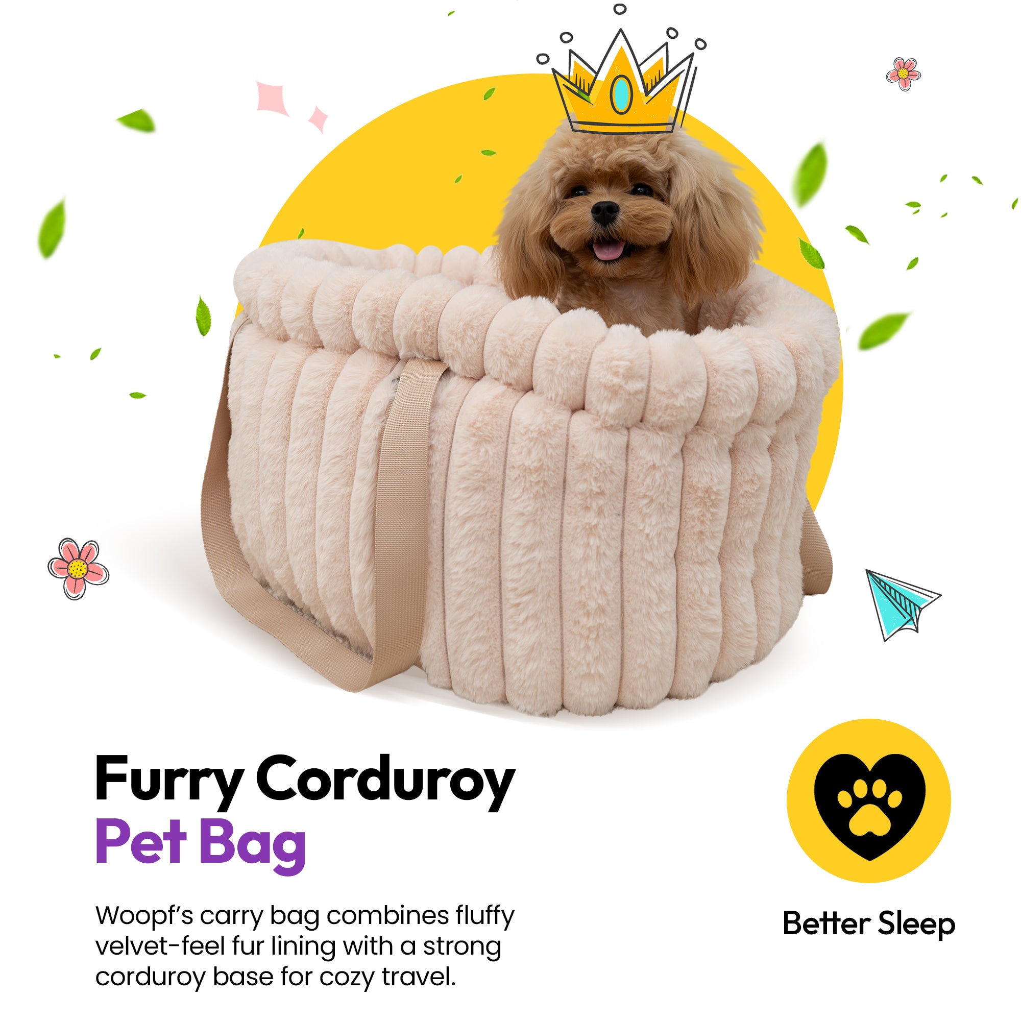 毛皮のコーデュロイ子犬の手提げ袋