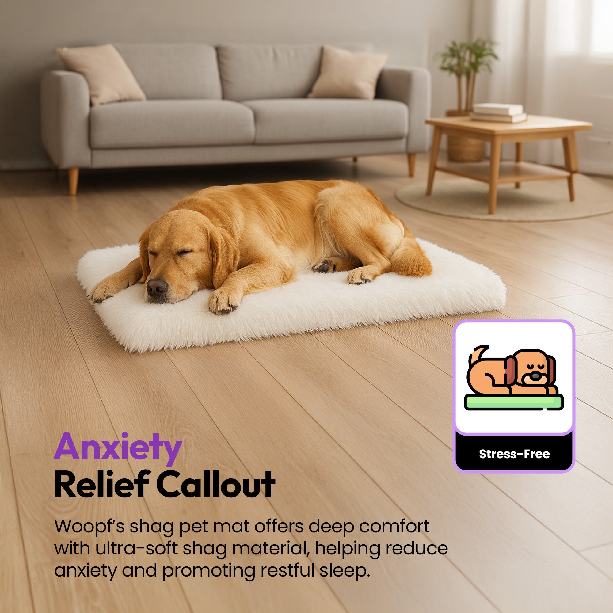 Fluffy Shag Bed Sleeping Mat – Super Soft Orthopedic Calming Dog Bed, Vet Designed, Anxiety Relief, Washable Pet Mat for Dogs & Cats