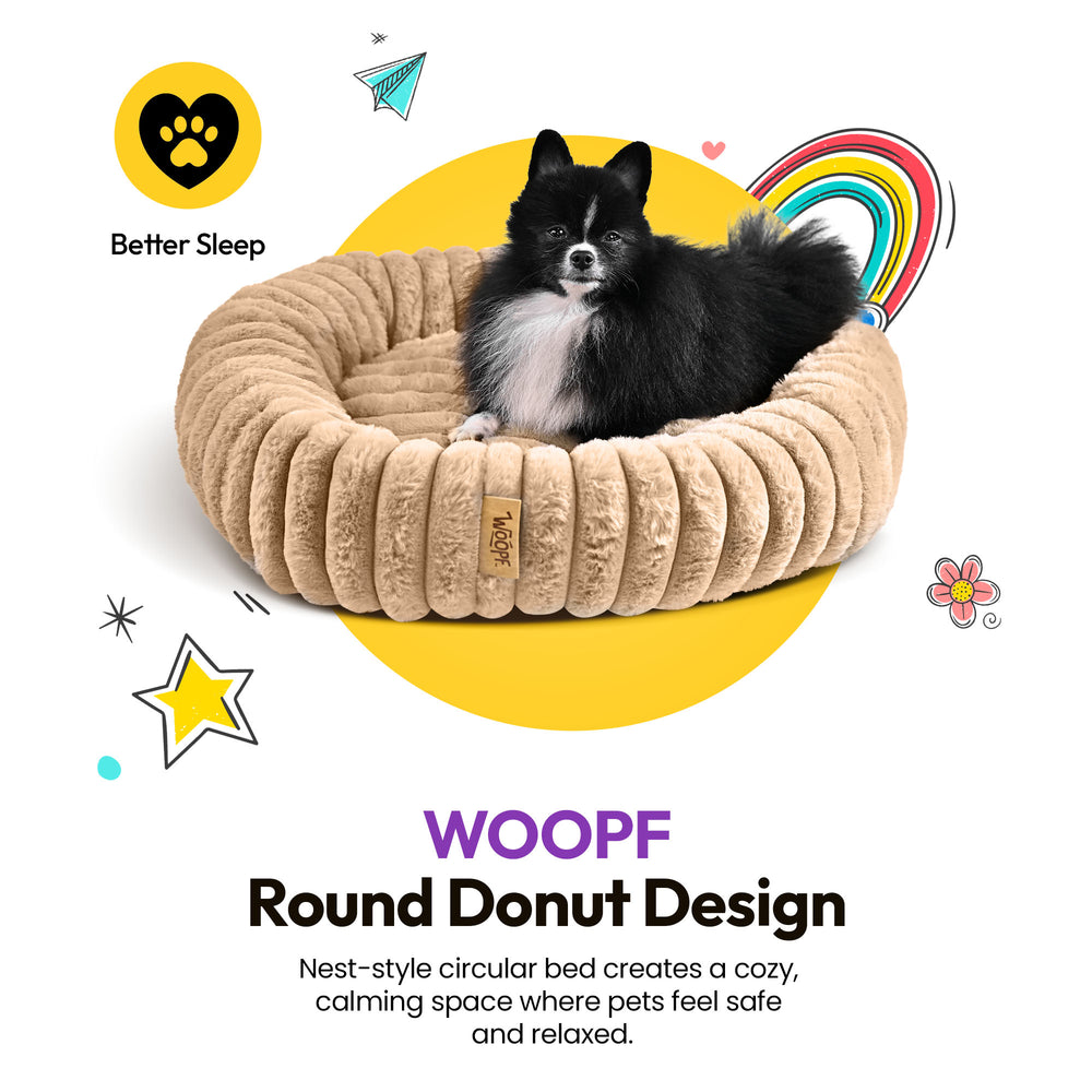 Furry Corduroy Round Bed, Brown