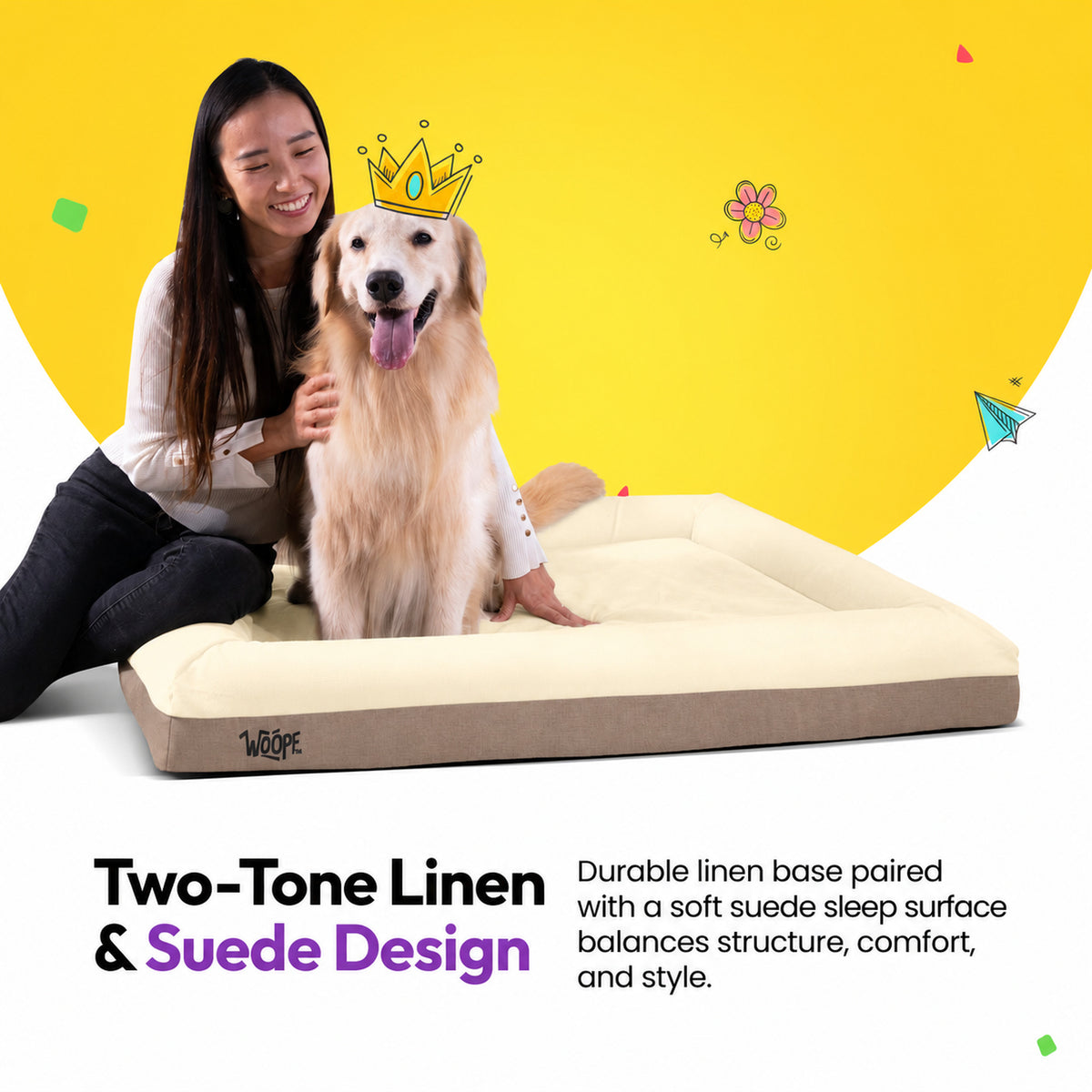 Cream | SNÜZ Orthopedic Suede Bed: Two-tone linen suede design