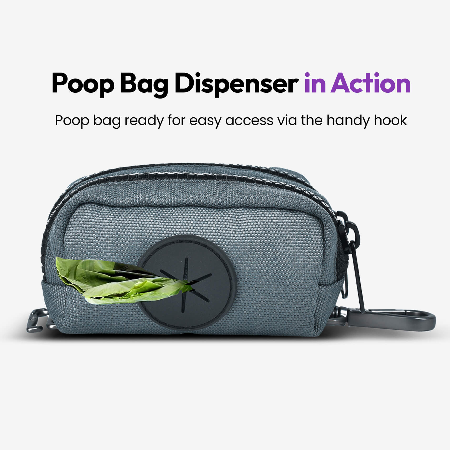 Dual Pocket Dog Poop Bag Dispenser – Reflective, Water-Resistant Waste Bag Holder with Rubber Bag Outlet | Holds 2 Rolls + Credit Cards | Zippered Storage for Treats, Keys, Cash | Clips to Leash or Belt