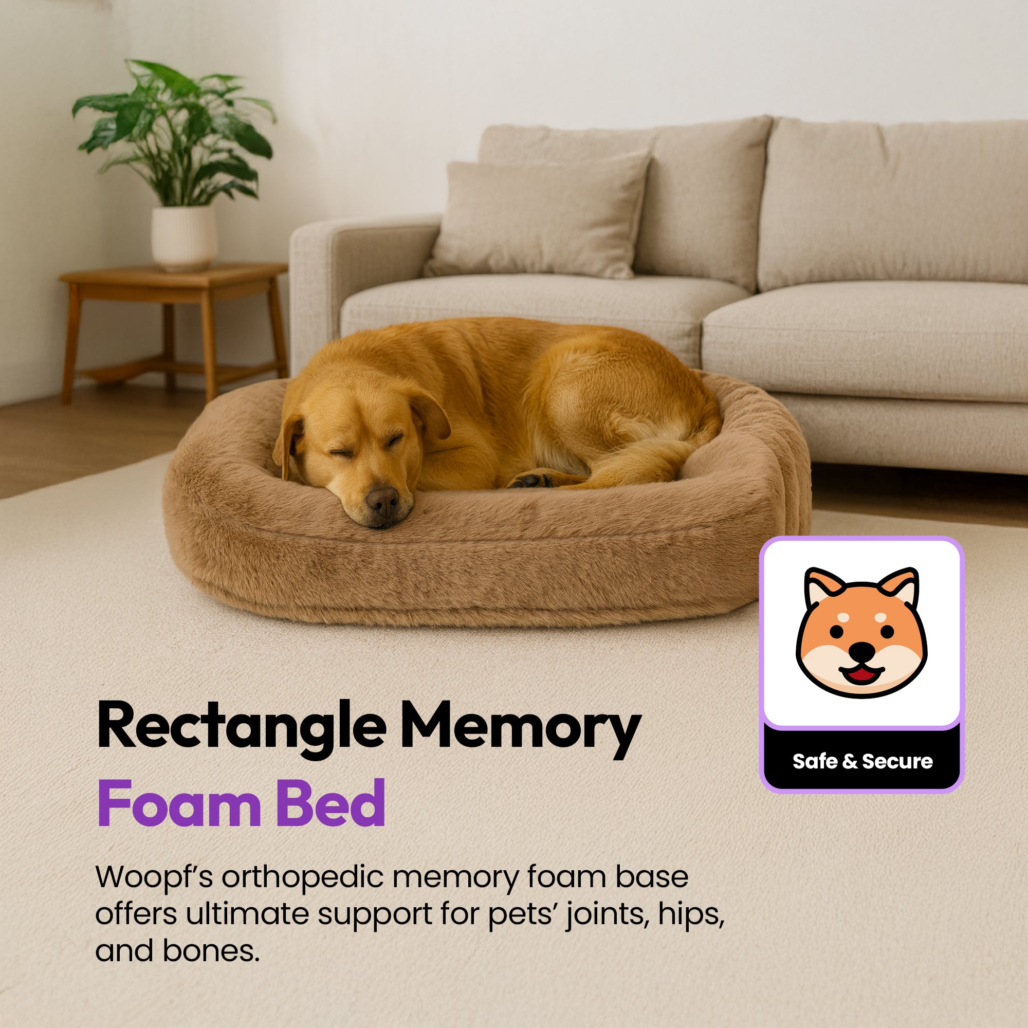 Furry Range Rectangle Memory Foam Pet Bed – Soft Fluffy Velvet Feel Orthopedic Calming Dog & Cat Bed, Long Fur Plush Cushion, Stress Relief, Washable Premium Mattress for Small to Medium Pets