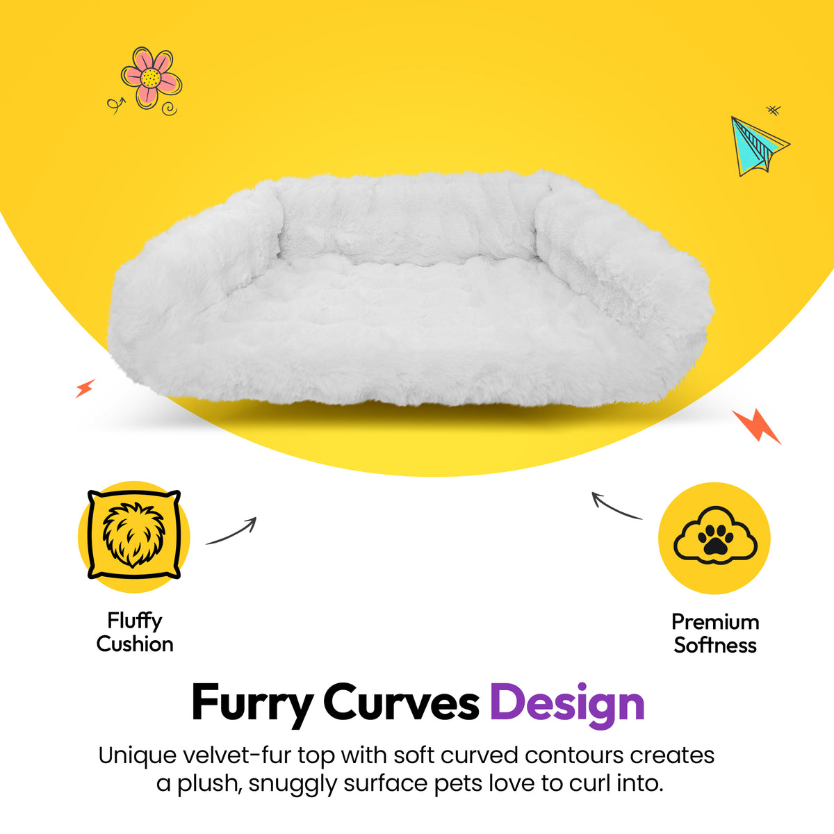 White | Furry Curves Open Front Rectangle Bed: Furry Curves design: the fluffy cushion and soft curved top of the White bed