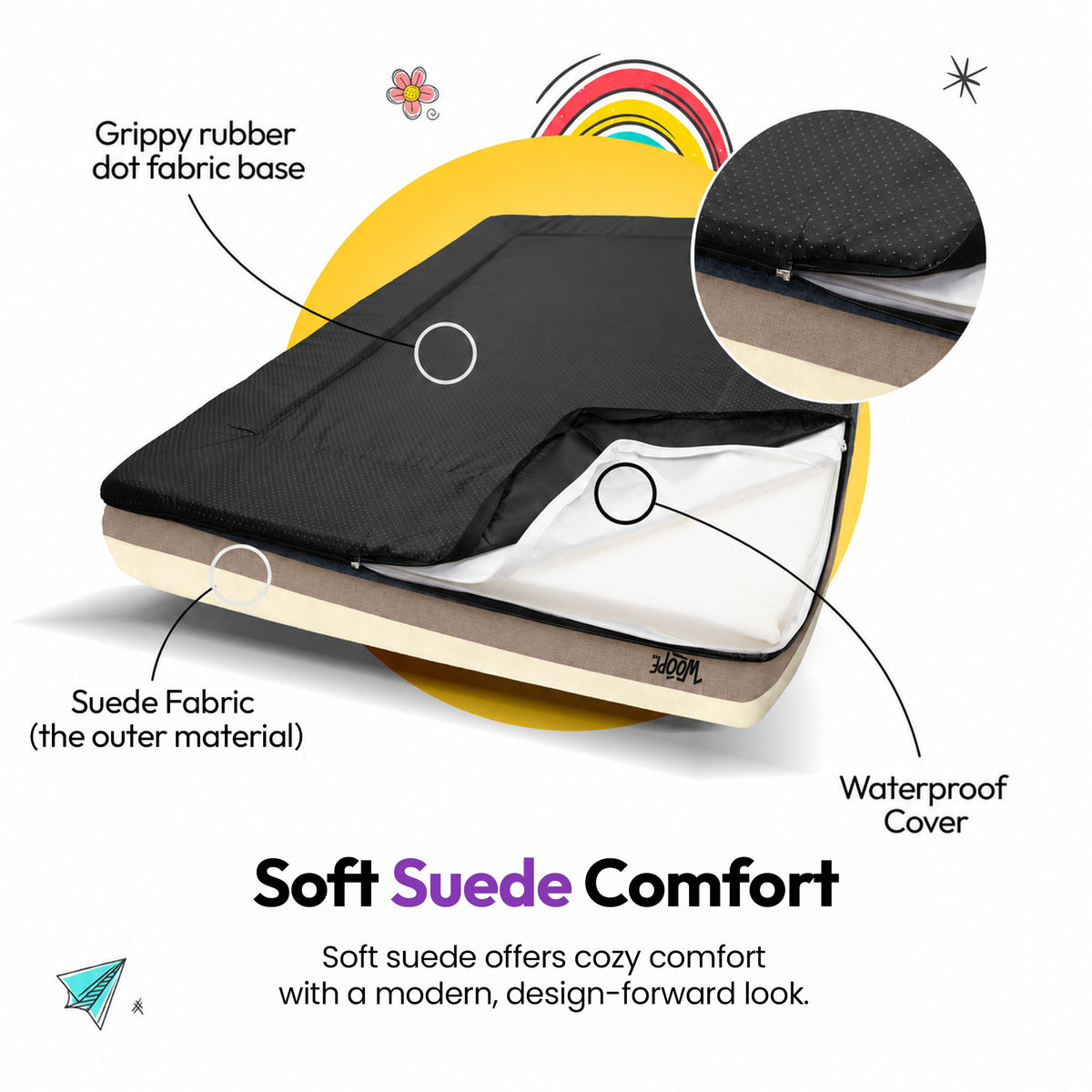 Cream | SNÜZ Orthopedic Suede Bed: Soft suede comfort