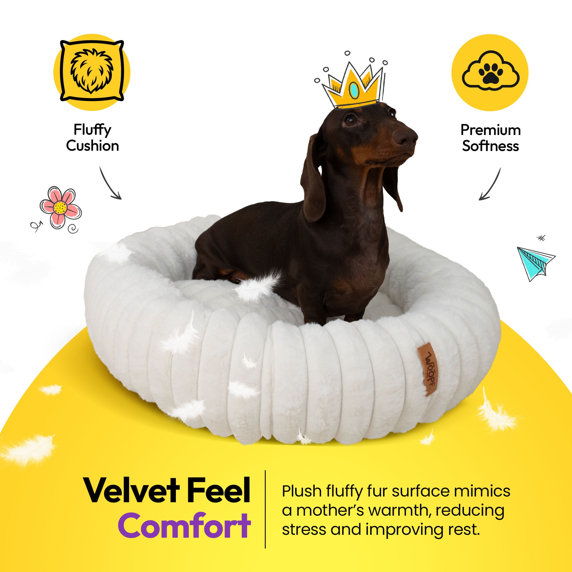 毛足の長いコーデュロイの丸い寝床