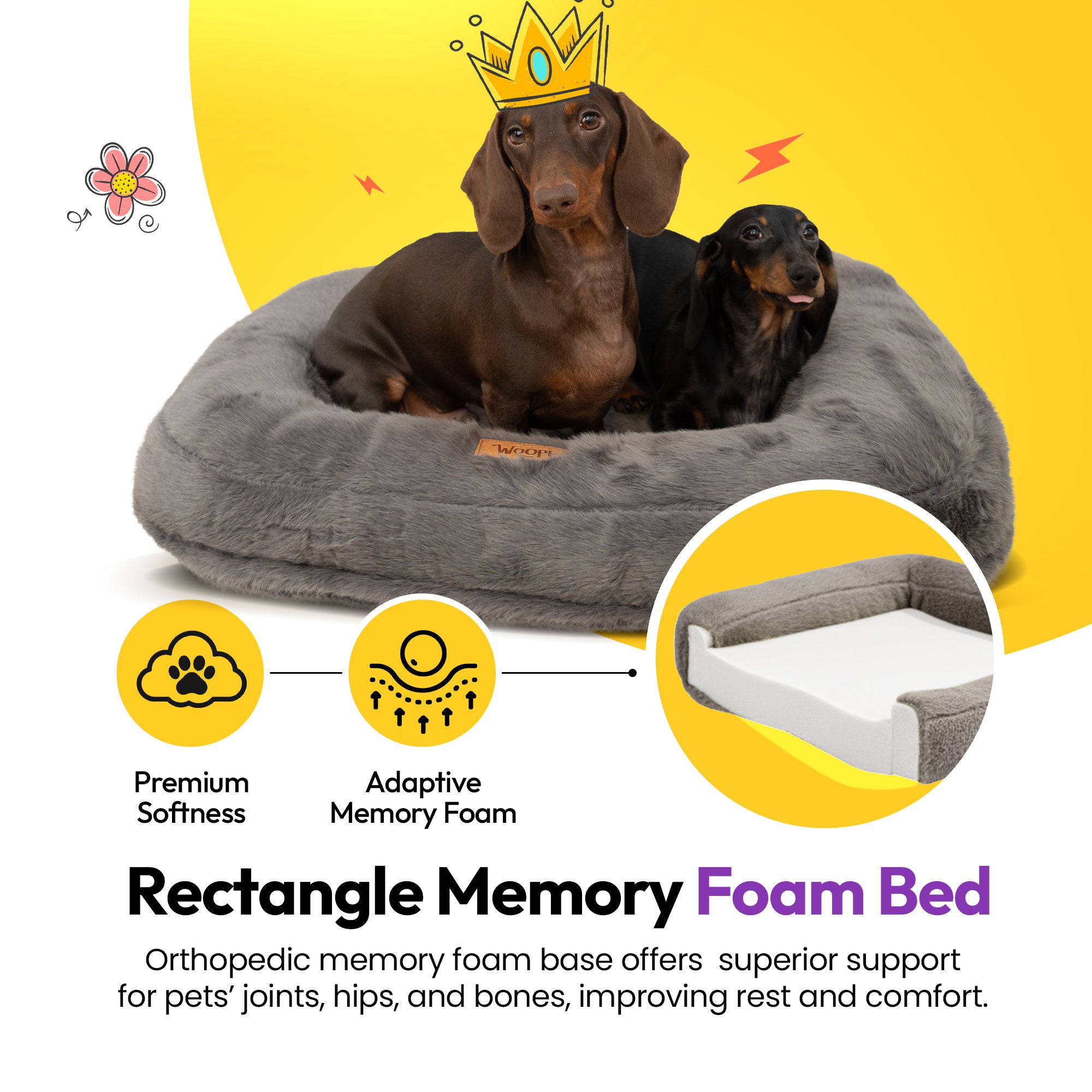 Lit rectangulaire à poils doux