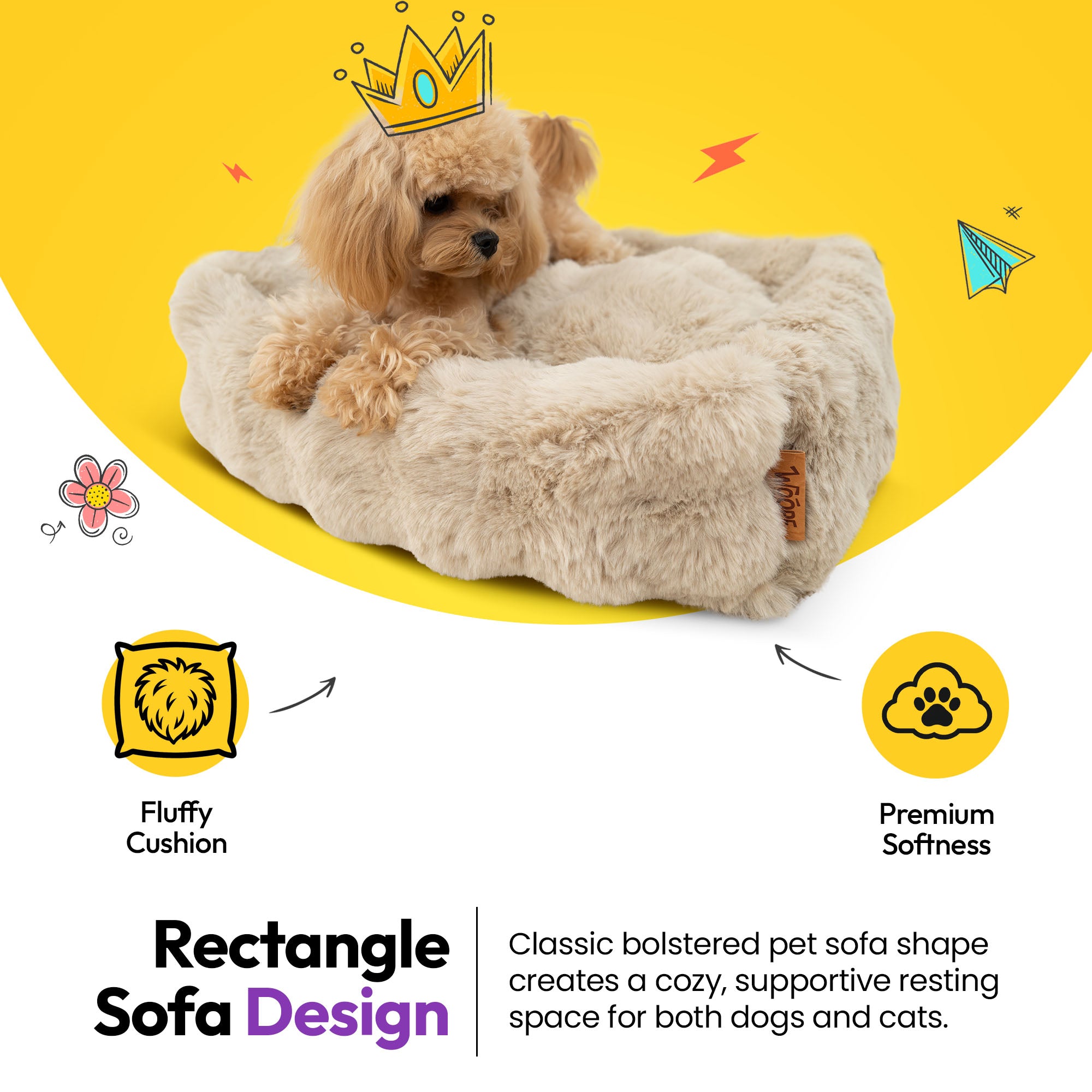 毛足の長い畝織り長方形ベッド