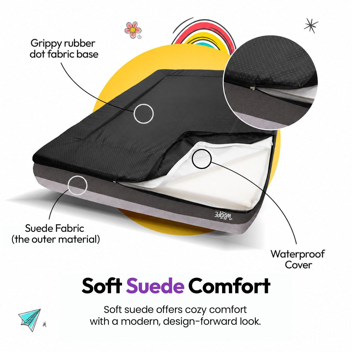 Grey | SNÜZ Orthopedic Suede Bed: Soft suede comfort