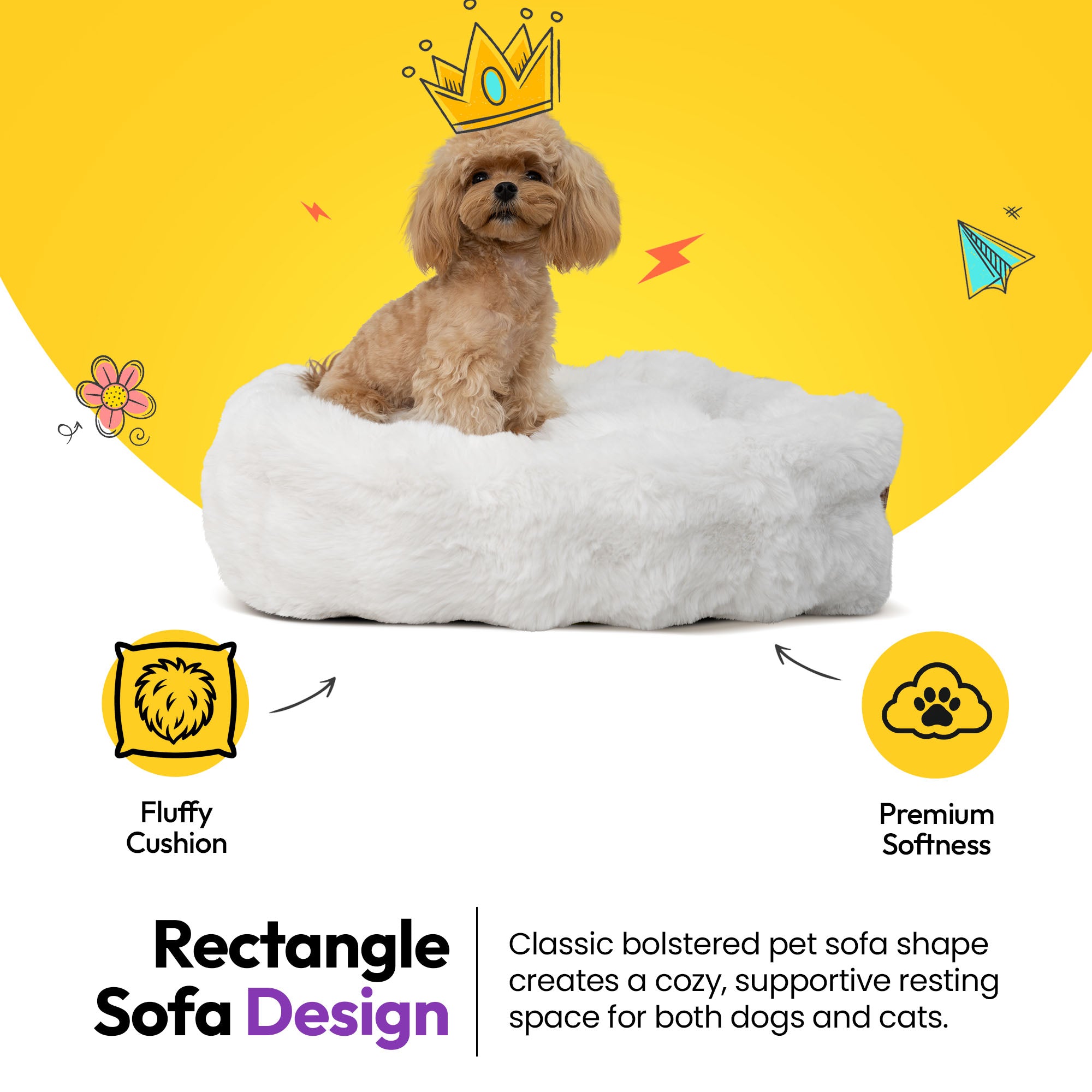 毛足の長い畝織り長方形ベッド