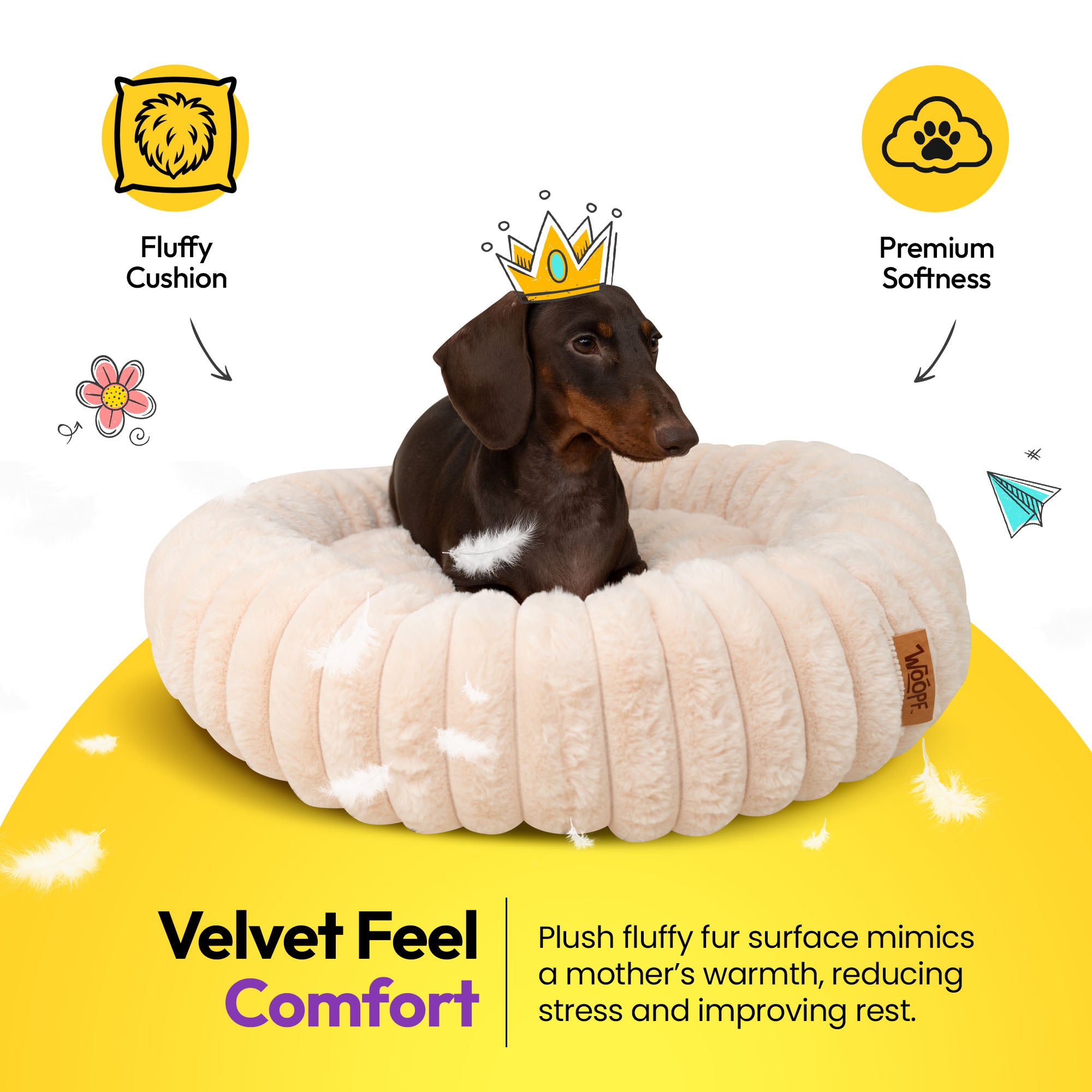 毛足の長いコーデュロイの丸い寝床