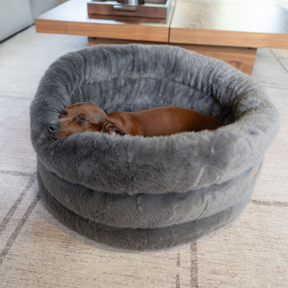 Furry Range Round Bed, Grey