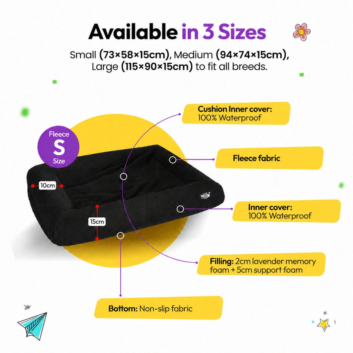 Black | SNÜZ Bed Slip-On Cover Fleece: Small