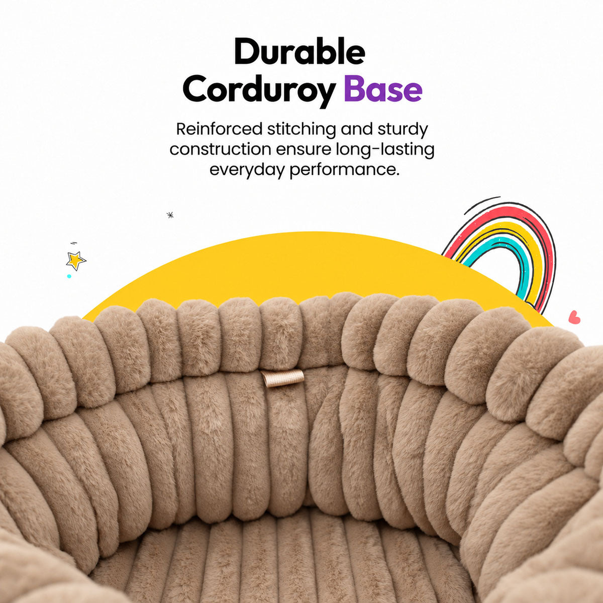 Brown | Corduroy Calming Dog Carrier: Inside of the Brown carrier, seen from above, headed Durable Corduroy Base