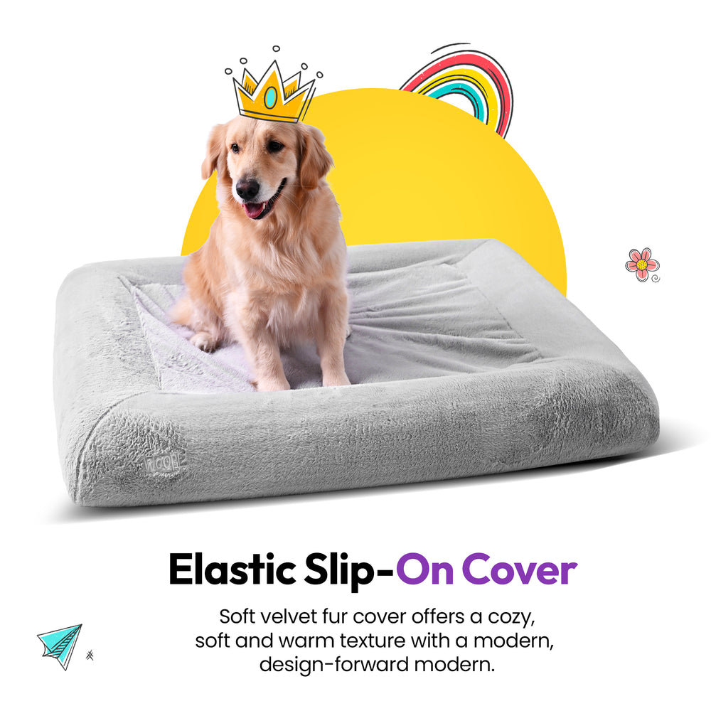 SNÜZ Bed Slip-On Cover (Faux Velvet Fur), Grey