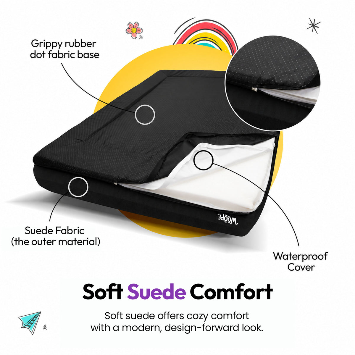 Black | SNÜZ Orthopedic Suede Bed: Golden retriever on the Black bed, headed Soft Suede Comfort