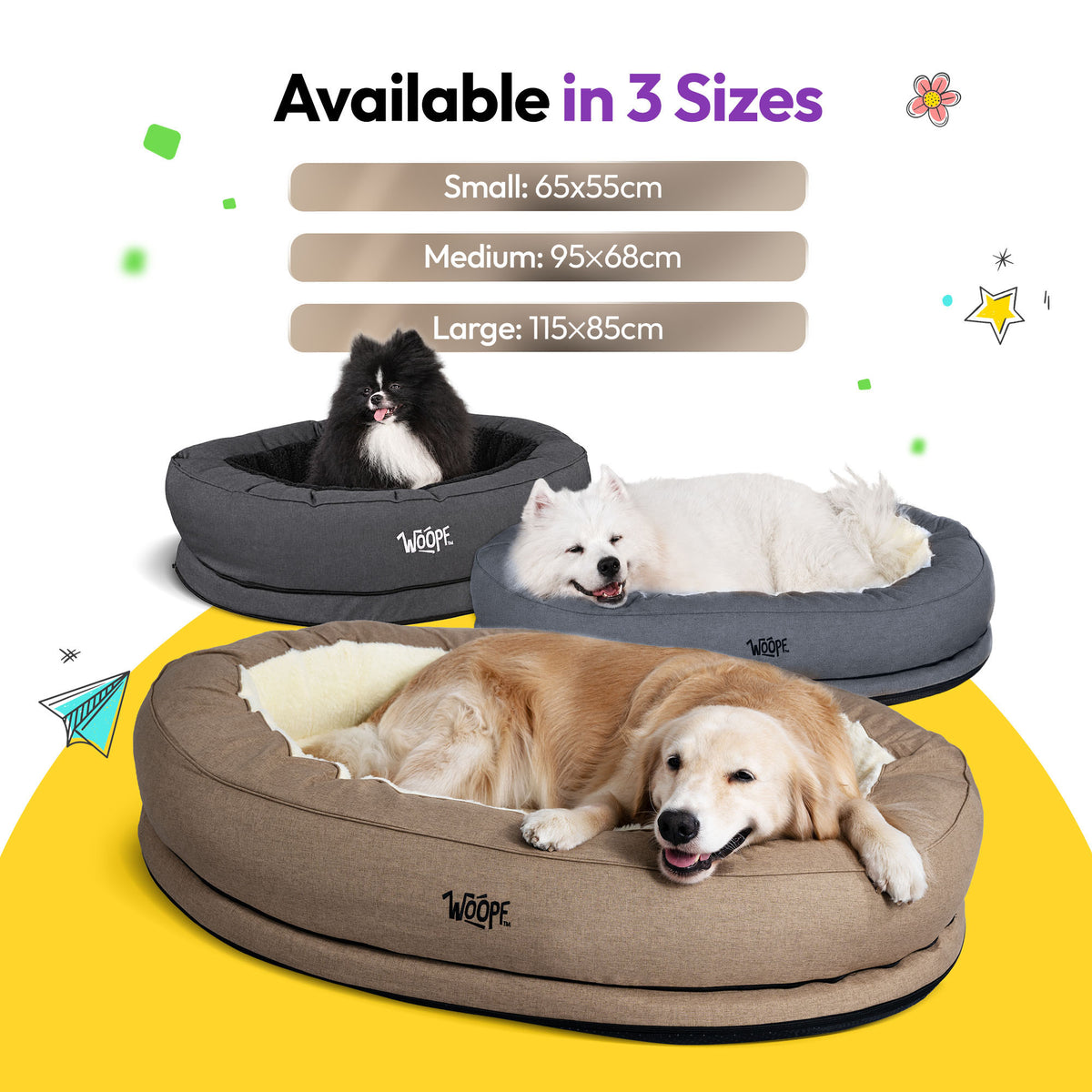 Black | NÄP Orthopedic Bed: The Black bed in Small, Medium and Large with two dogs, headed Available in 3 Sizes