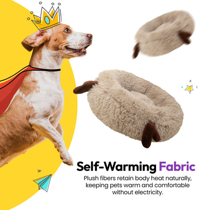 Fluffy Shag Calming Round Bed with Antlers