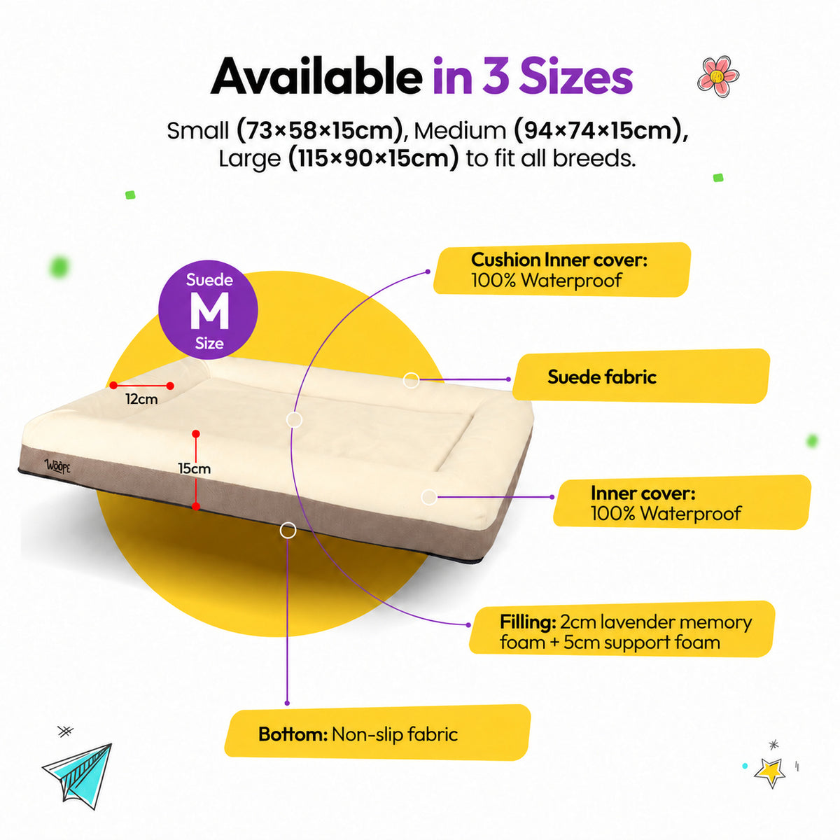 Cream | SNÜZ Orthopedic Suede Bed: Medium
