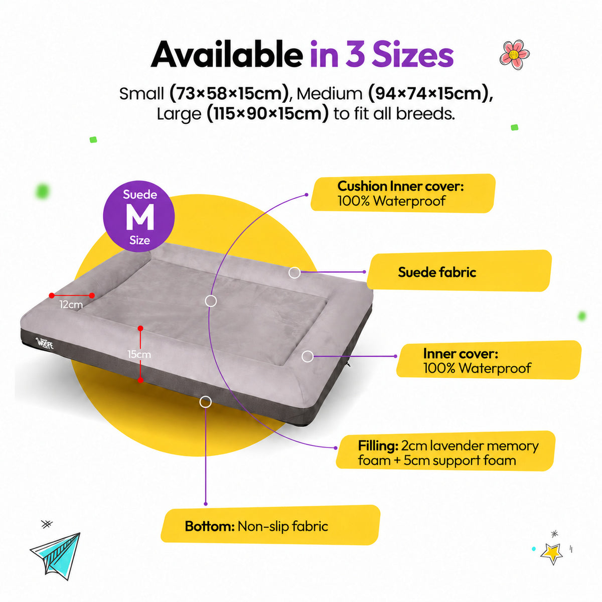 Grey | SNÜZ Orthopedic Suede Bed: Medium