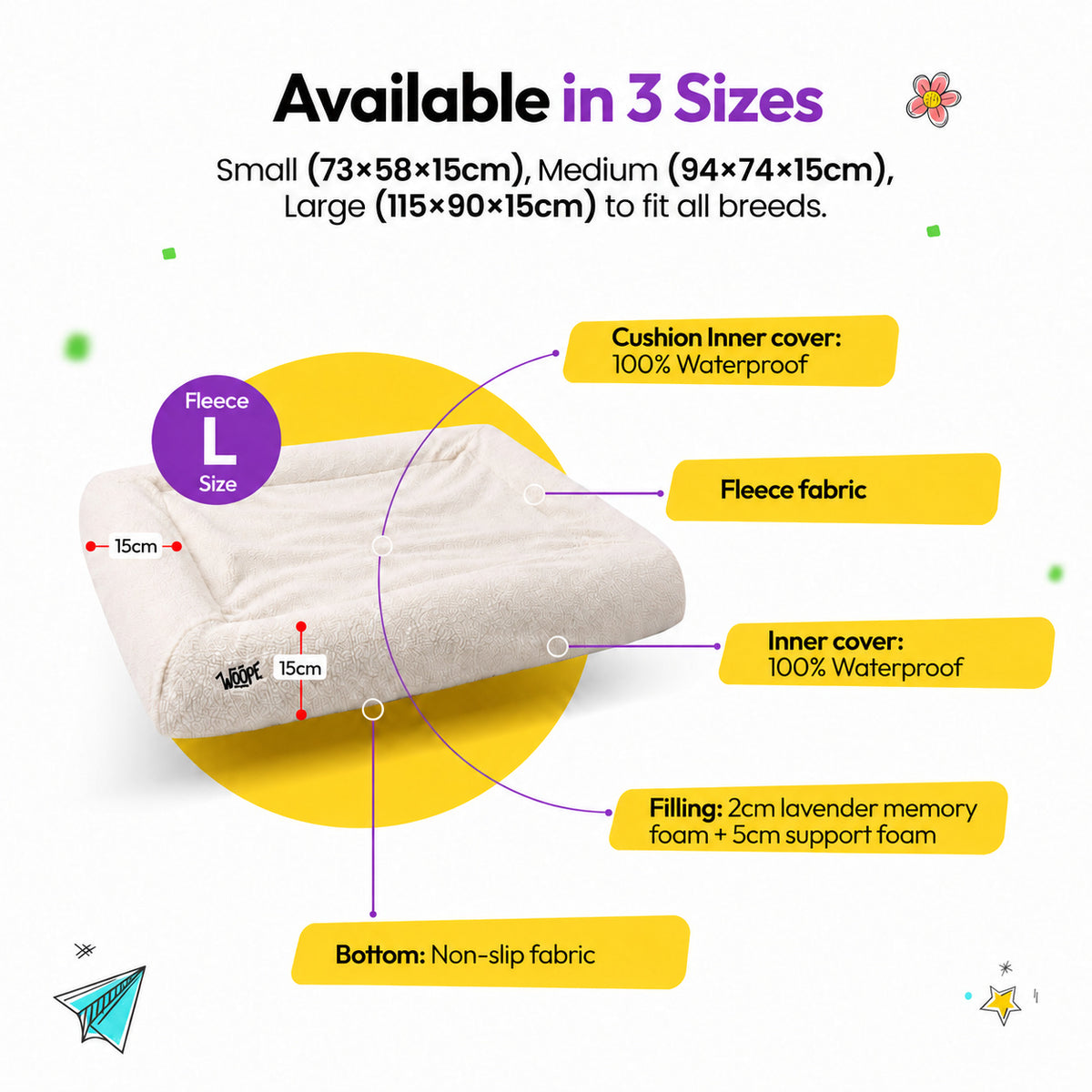 Cream | SNÜZ Bed Slip-On Cover Fleece: Large