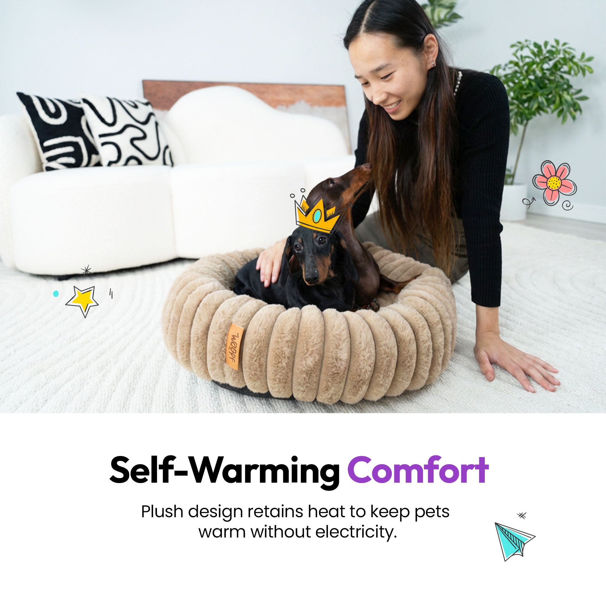 毛足の長いコーデュロイの丸い寝床