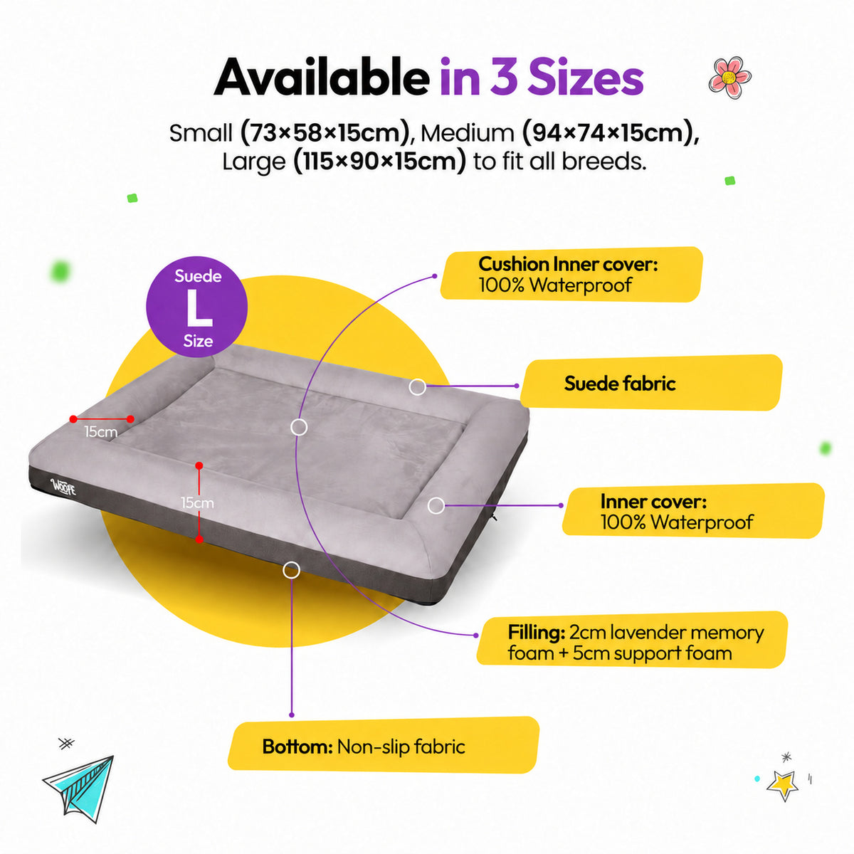 Grey | SNÜZ Orthopedic Suede Bed: Large