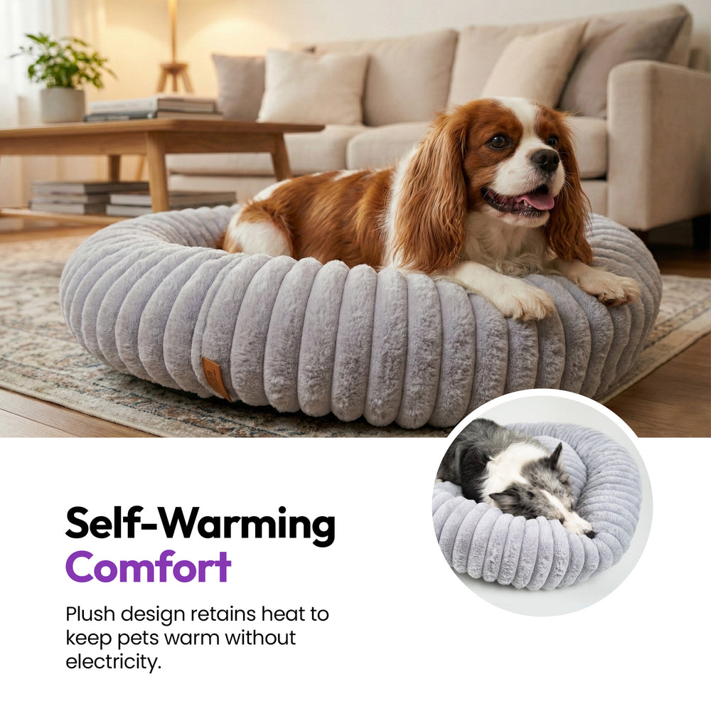 Furry Corduroy Round Bed, Grey