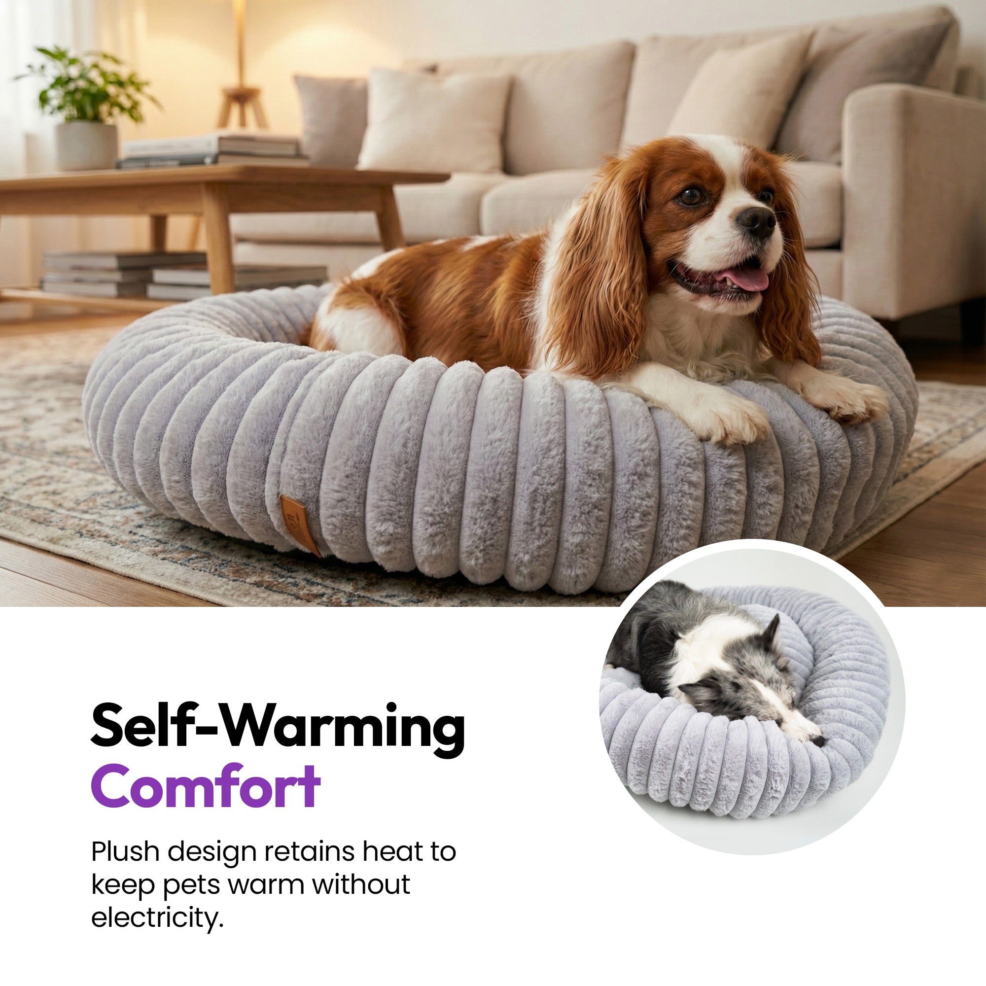 毛足の長いコーデュロイの丸い寝床