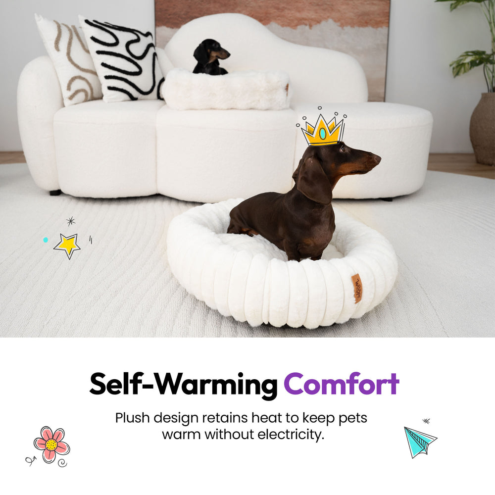 Furry Corduroy Round Bed, White