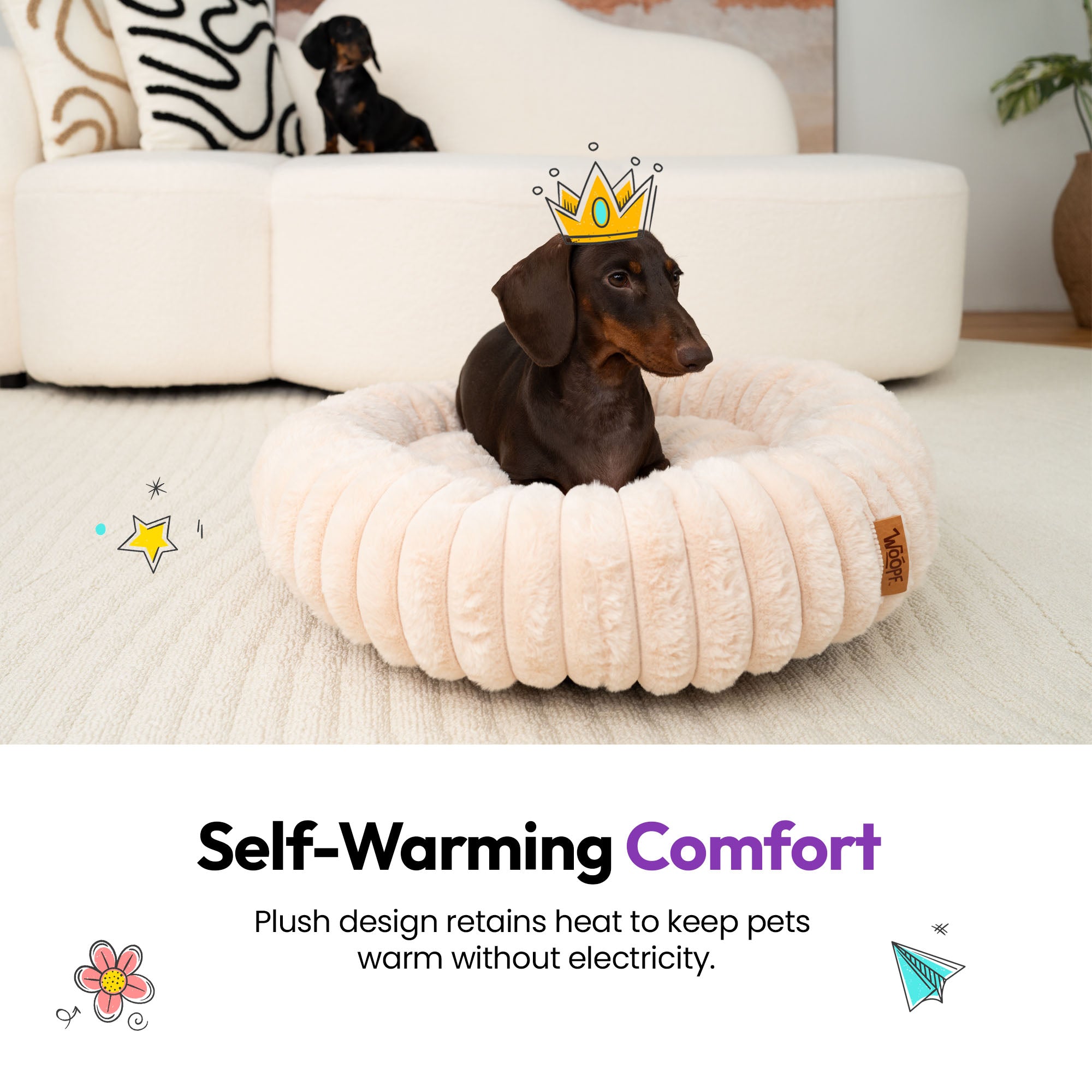 毛足の長いコーデュロイの丸い寝床